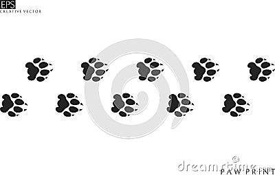 Lion paw prints. Silhouette. Isolated paw prints on white background Vector Illustration